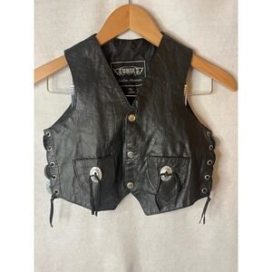 Vintage UNIK children's Genuine Leather Concho Motorcyle Western Vest